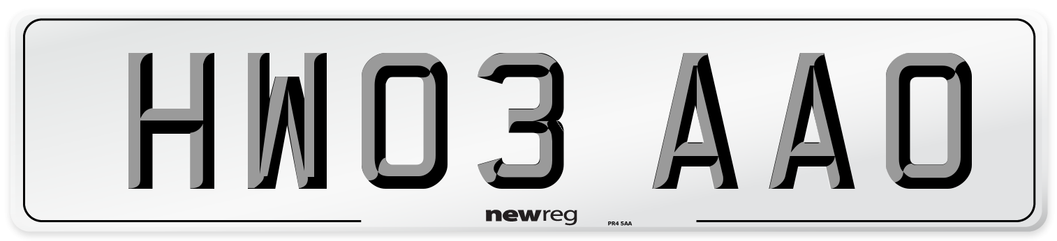 HW03 AAO Number Plate from New Reg